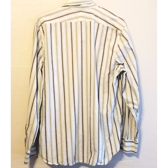 Express Button Up Shirt Men Sz Large 16 Brown Stripes Modern Fit Long Sleeve - Picture 4 of 15